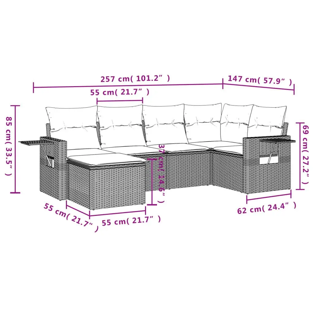 6 Piece Grey Poly Rattan Outdoor Sofa Set