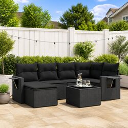 7-Piece Black Rattan Garden Sofa Set for Outdoor Comfort