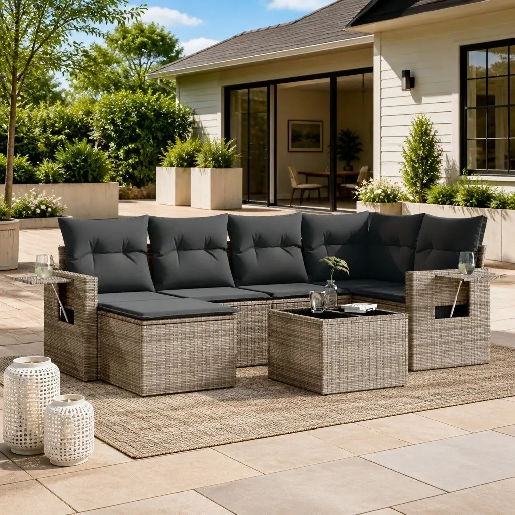 7 Piece Outdoor Patio Sectional Sofa Set with Cushions