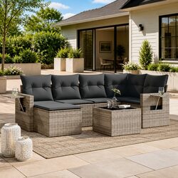 7 Piece Outdoor Patio Sectional Sofa Set with Cushions