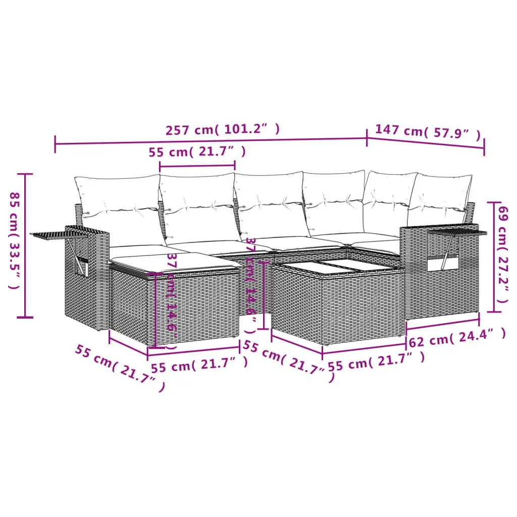 7 Piece Outdoor Patio Sectional Sofa Set with Cushions