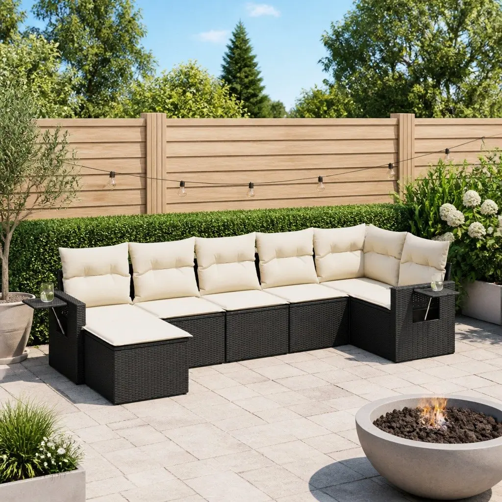 7 Piece Garden Sofa Set PE Rattan Modular Black