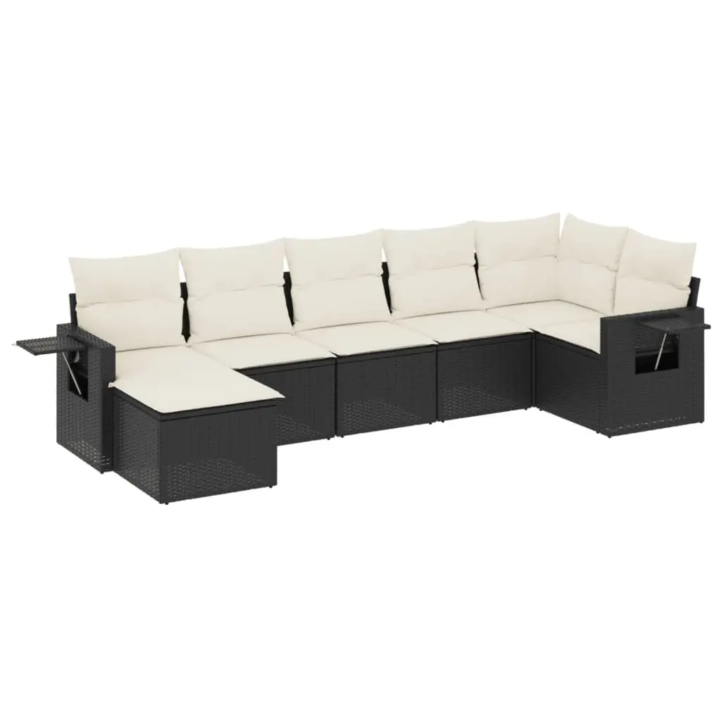 7 Piece Garden Sofa Set PE Rattan Modular Black