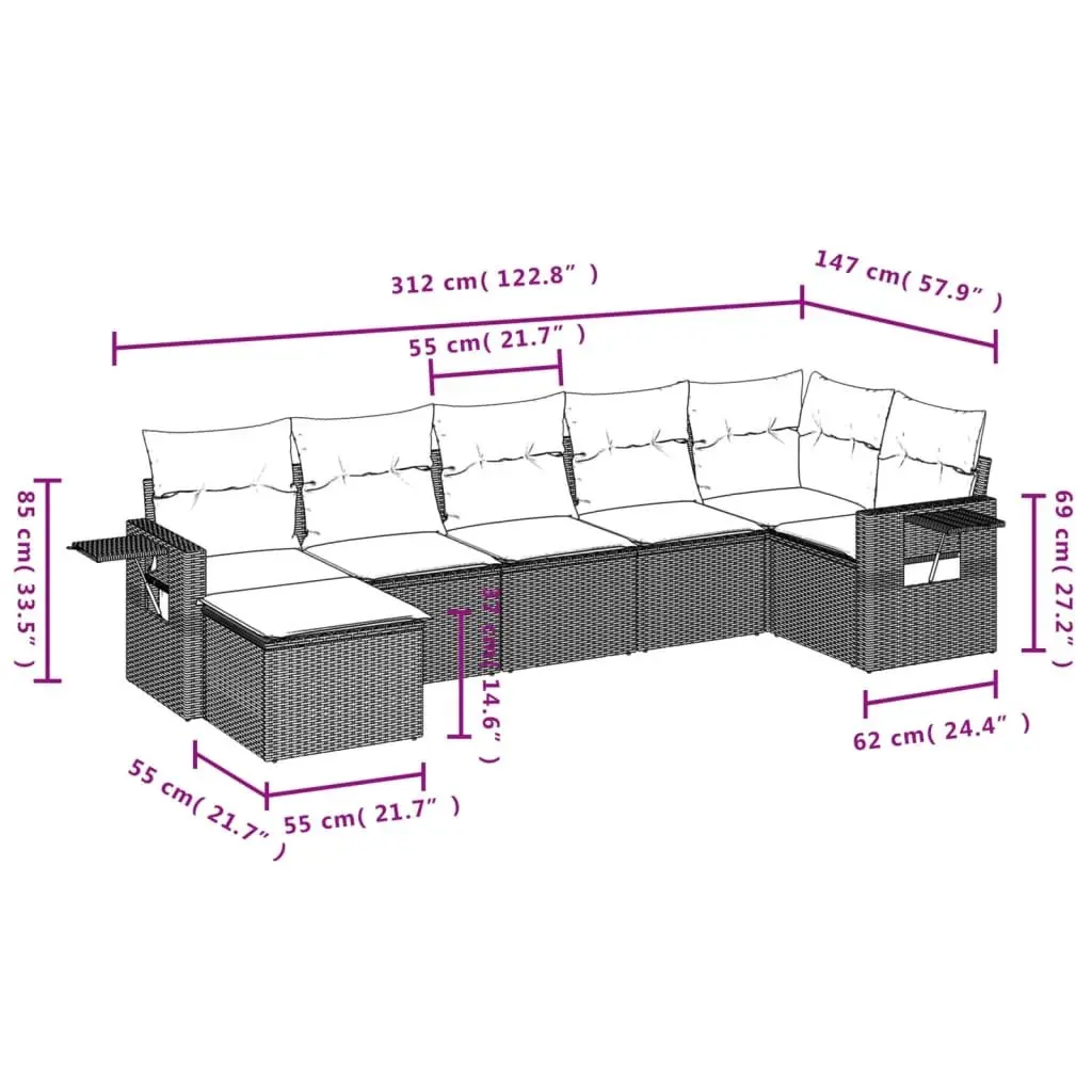 7 Piece Garden Sofa Set PE Rattan Modular Black