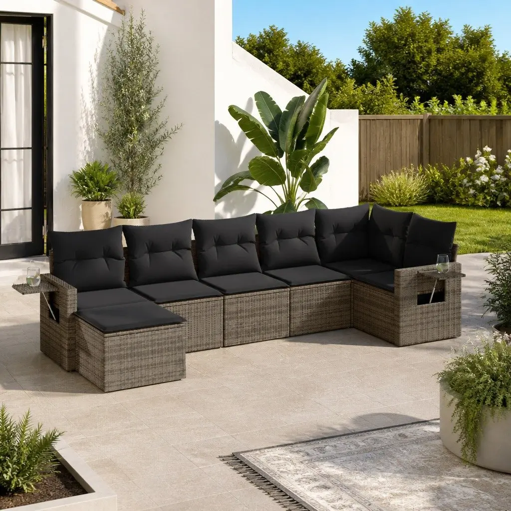 7 Piece Garden Sofa Set PE Rattan Grey Modular Outdoor Furniture with Cushions