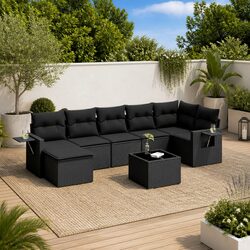 8-Piece Black Garden Sofa Set with Cushions for Outdoors