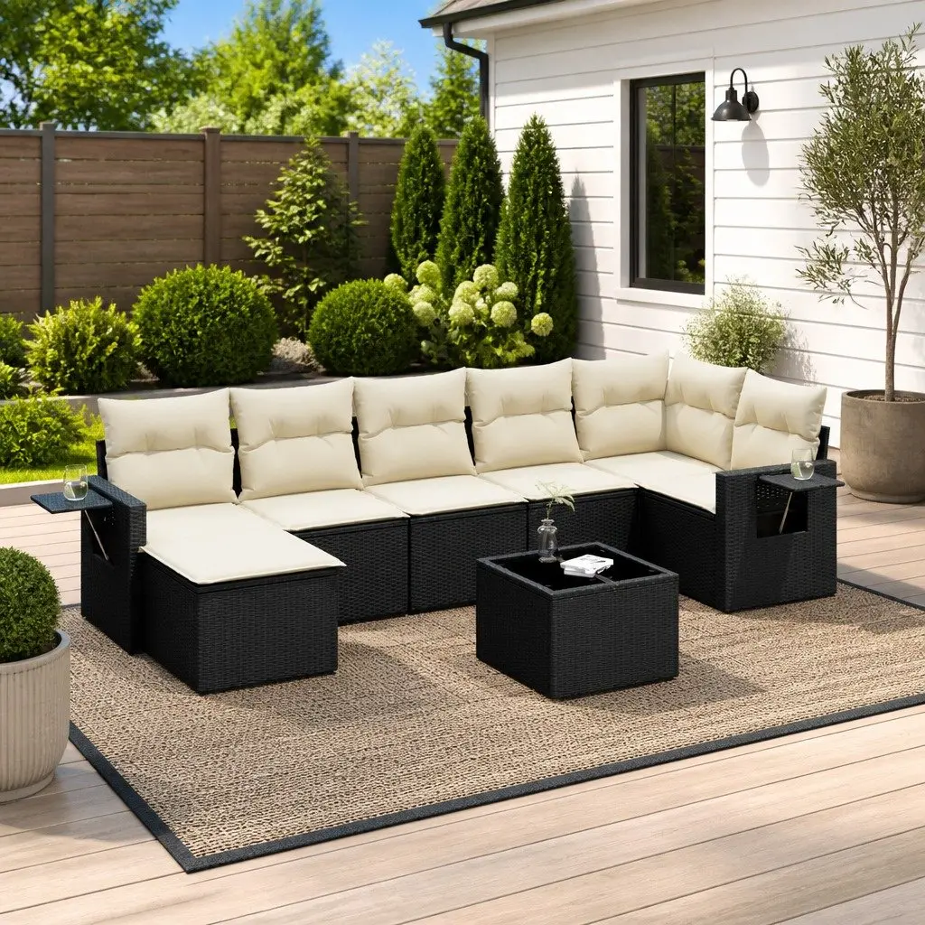 Garden Sofa Set PE Rattan 8 Piece Outdoor Furniture Black Modular Patio