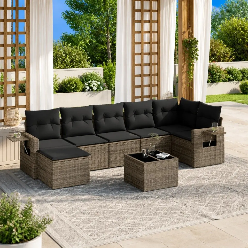 8 Piece Grey Poly Rattan Garden Sofa Set