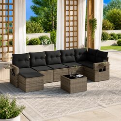 Premium 8 Piece Grey Poly Rattan Garden Sofa Set