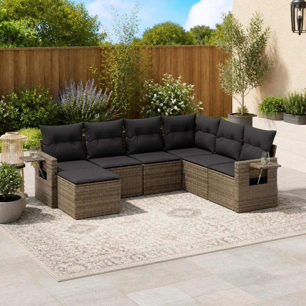 7 Piece Outdoor Garden Sofa Set Grey PE Rattan Modular Patio Furniture