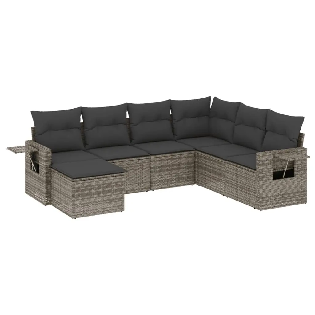 7 Piece Outdoor Garden Sofa Set Grey PE Rattan Modular Patio Furniture