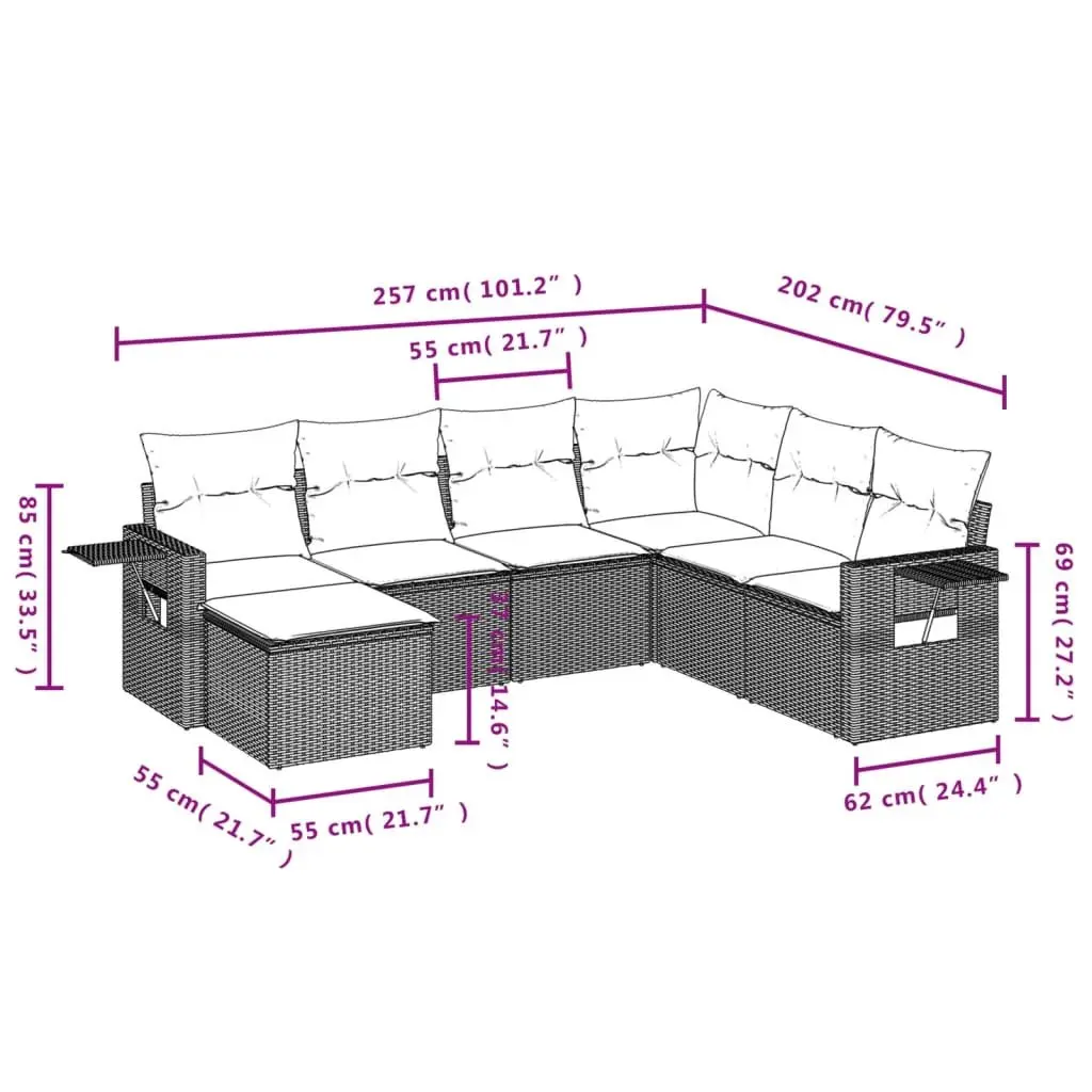 7 Piece Outdoor Garden Sofa Set Grey PE Rattan Modular Patio Furniture