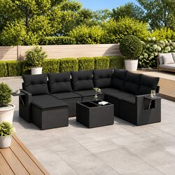8 Piece Black Modular Garden Sofa Set for Outdoor Spaces