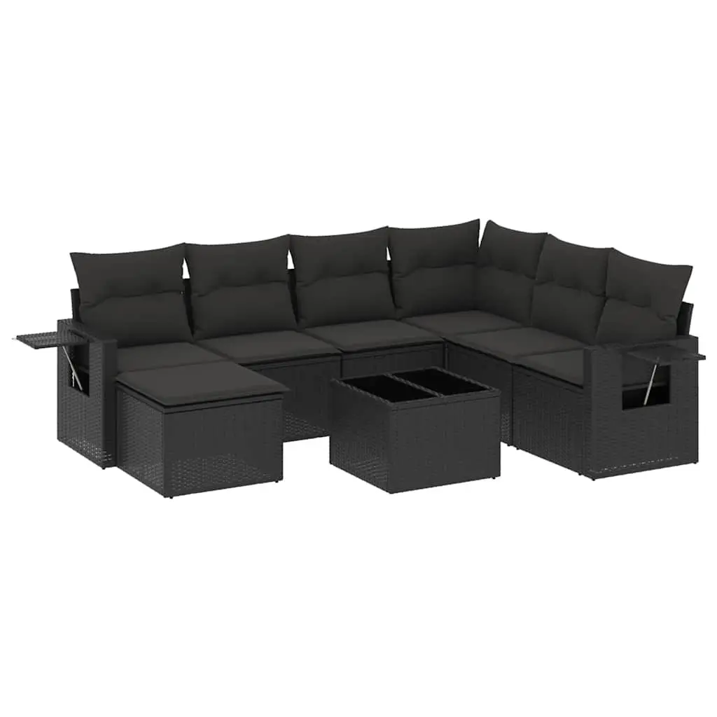 Garden Sofa Set PE Rattan 8 Piece Outdoor Furniture Modular Black