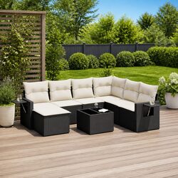 Premium 8-Piece Black Poly Rattan Garden Sofa Set