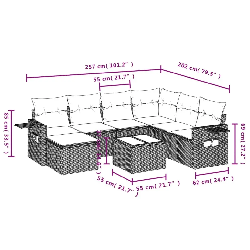Garden Sofa Set PE Rattan 8 Piece Outdoor Furniture Patio Seating Grey