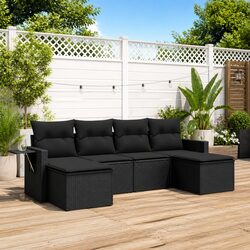 6 Piece Modular Garden Sofa Set in Black Poly Rattan