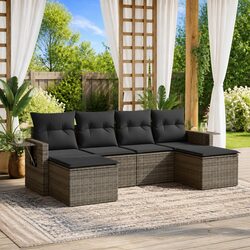 Premium 6 Piece Garden Sofa Set in Grey Poly Rattan