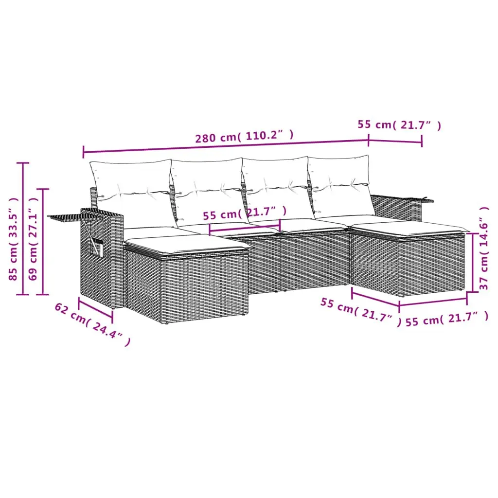 6 Piece Garden Sofa Set in Grey Poly Rattan