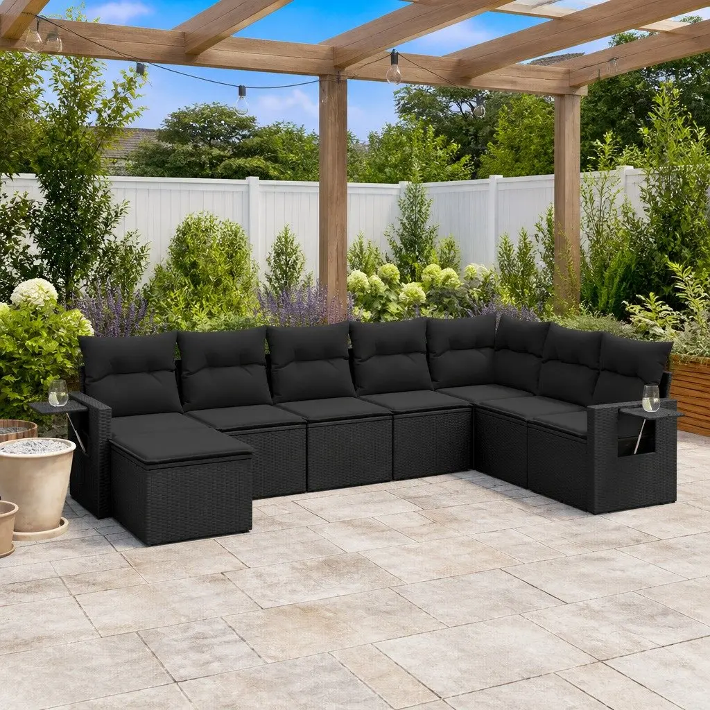 Garden Sofa Set PE Rattan 8 Piece Outdoor Furniture Black Patio Cushions