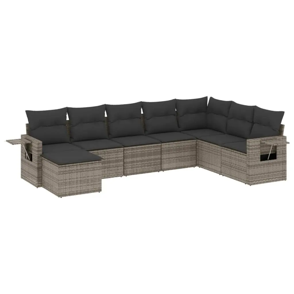 8-Piece Grey Poly Rattan Garden Sofa Set with Cushions