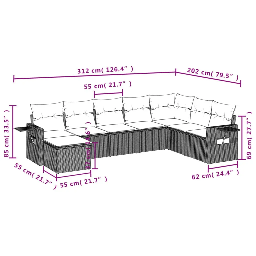 8-Piece Grey Poly Rattan Garden Sofa Set with Cushions