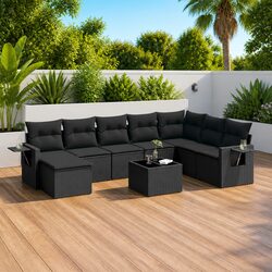 Sturdy Black Poly Rattan Garden Sofa Set 9 Piece