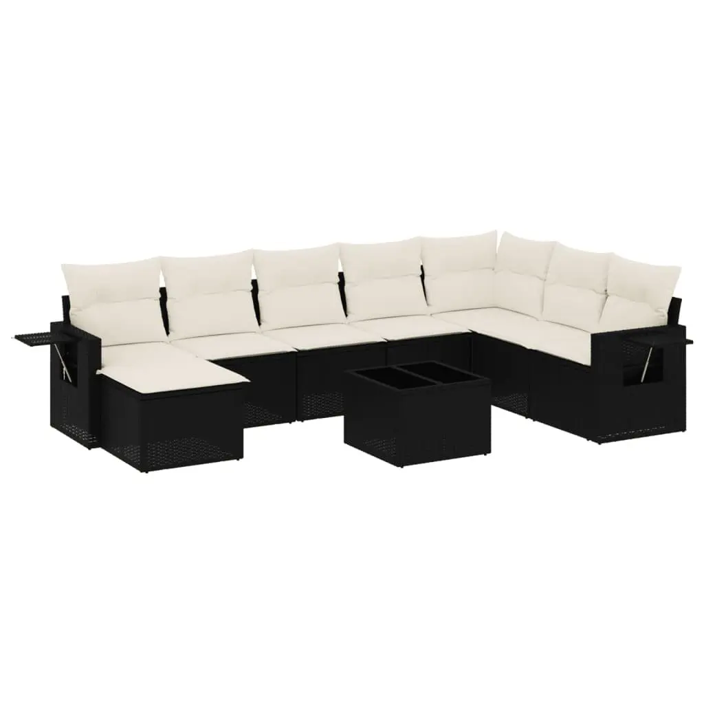 Garden Sofa Set PE Rattan 9 Piece Outdoor Furniture Modular Black