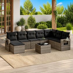 Modular 9 Piece Garden Sofa Set in Grey Poly Rattan