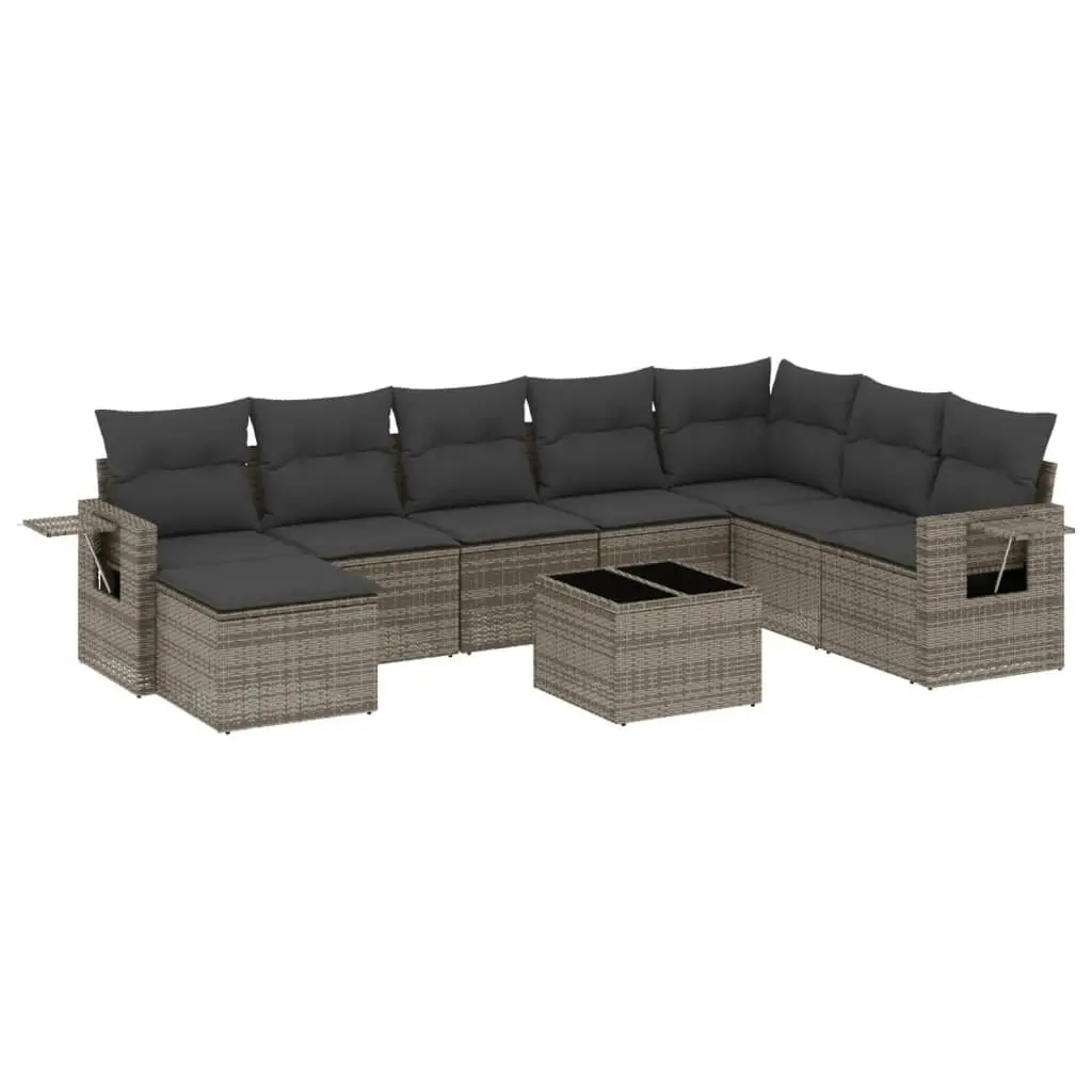 Modular 9 Piece Garden Sofa Set in Grey Poly Rattan