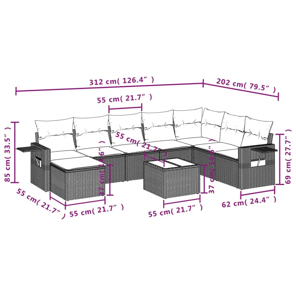 Modular 9 Piece Garden Sofa Set in Grey Poly Rattan