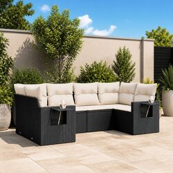 Premium 6 Piece Black Poly Rattan Garden Sofa Set