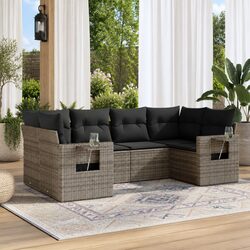 Durable Grey Poly Rattan 6-Piece Garden Sofa Set