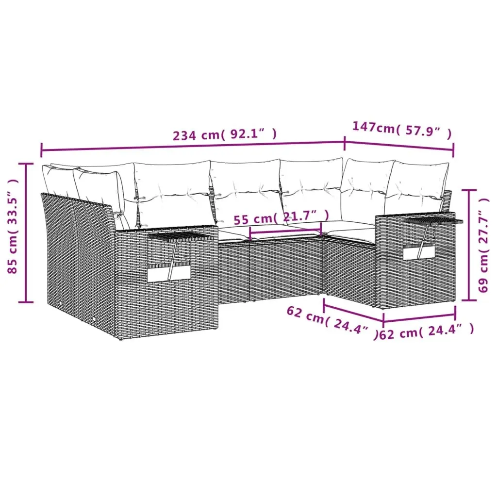 Garden Sofa Set PE Rattan 6 Piece Outdoor Furniture Patio Seating Grey