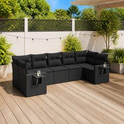 Black Poly Rattan 7 Piece Garden Sofa Set with Cushions