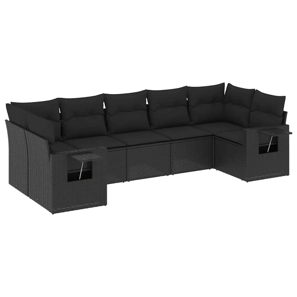 7 Piece Garden Sofa Set PE Rattan Black with Cushions