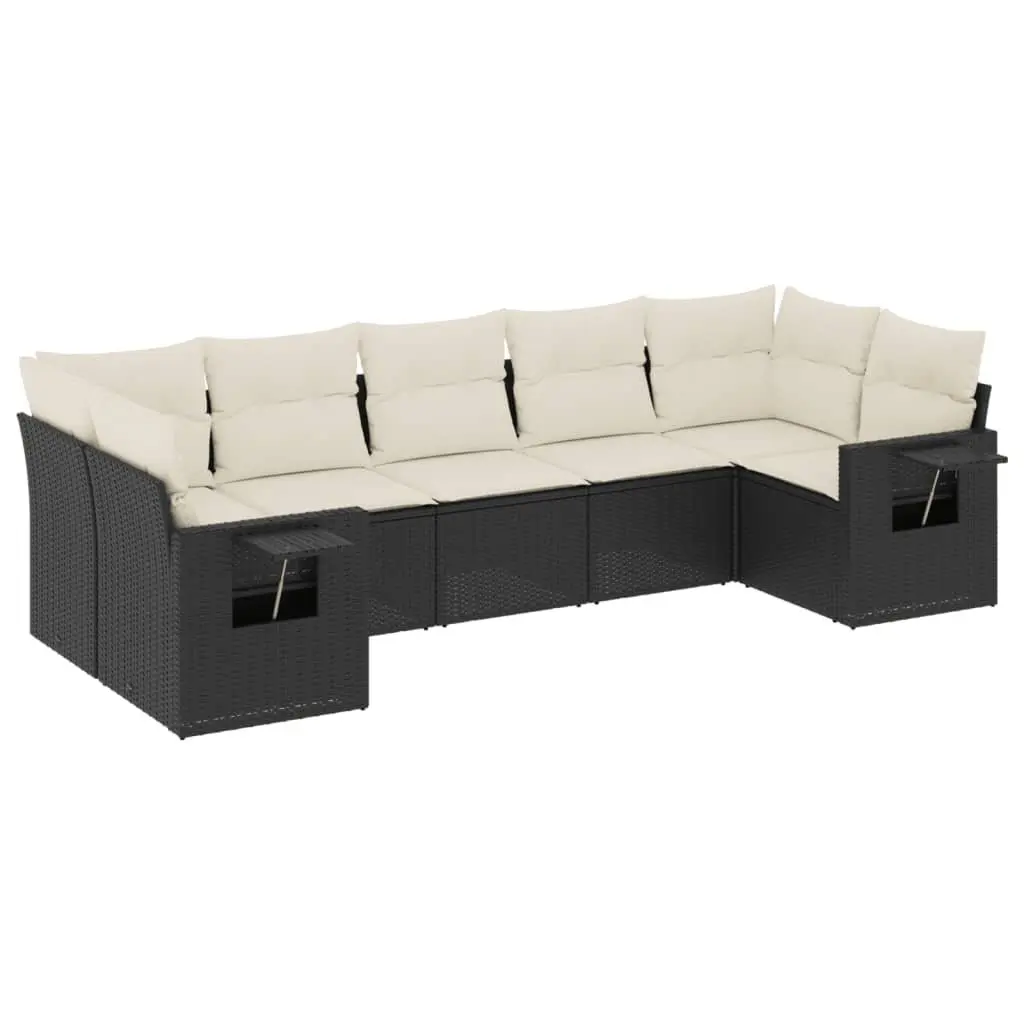7 Piece Garden Sofa Set PE Rattan Modular Black Patio Furniture with Cushions
