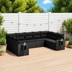 Durable 9-Piece Garden Sofa Set with Cushions - Black