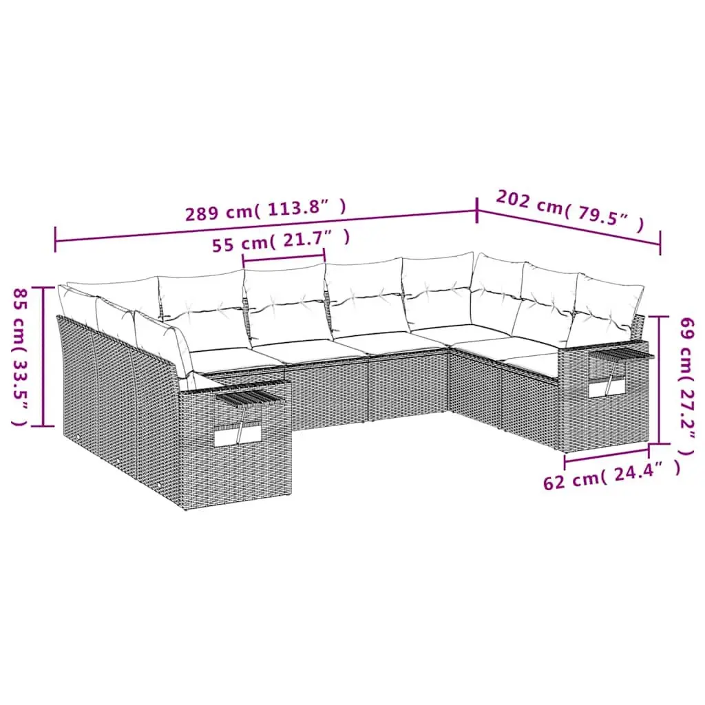 Garden Sofa Set PE Rattan 9 Piece Outdoor Furniture Modular with Cushions Black
