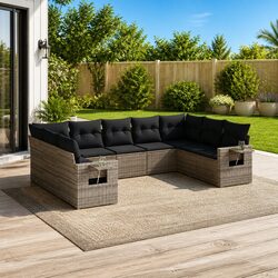 Premium 9 Piece Grey Poly Rattan Outdoor Sofa Set