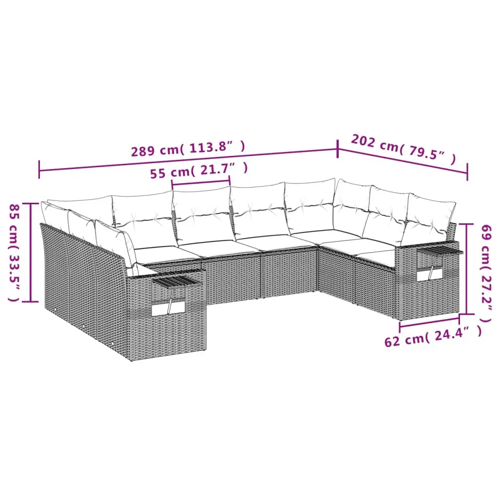 9 Piece Grey Poly Rattan Outdoor Sofa Set