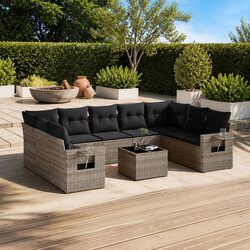 High-Quality 10 Piece Garden Sofa Set in Grey Rattan