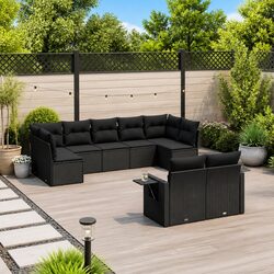 Premium 9-Piece Outdoor Garden Sofa Set in Black Rattan