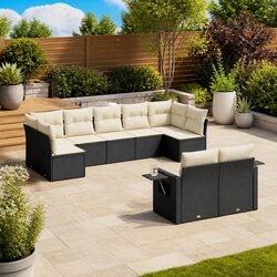 Black 9 Piece Outdoor Garden Sofa Set with Cushions