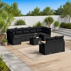 Black Modular Garden Sofa Set - 10 Piece Outdoor Furniture