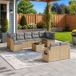 Stylish Outdoor Rattan Sofa Set 10-Piece Beige Furniture