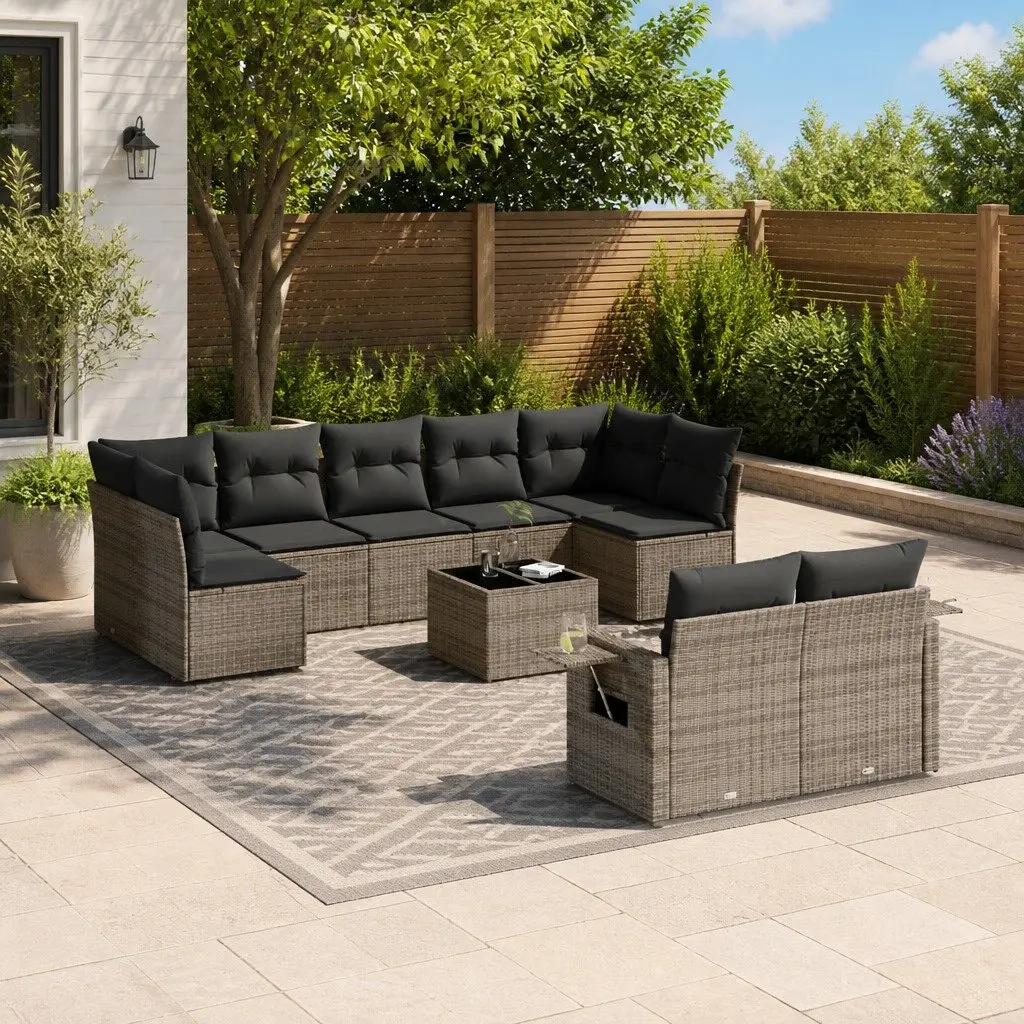 10 Piece Garden Sofa Set in Grey Poly Rattan