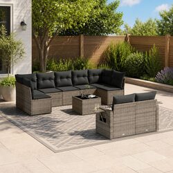 Premium 10 Piece Garden Sofa Set in Grey Poly Rattan
