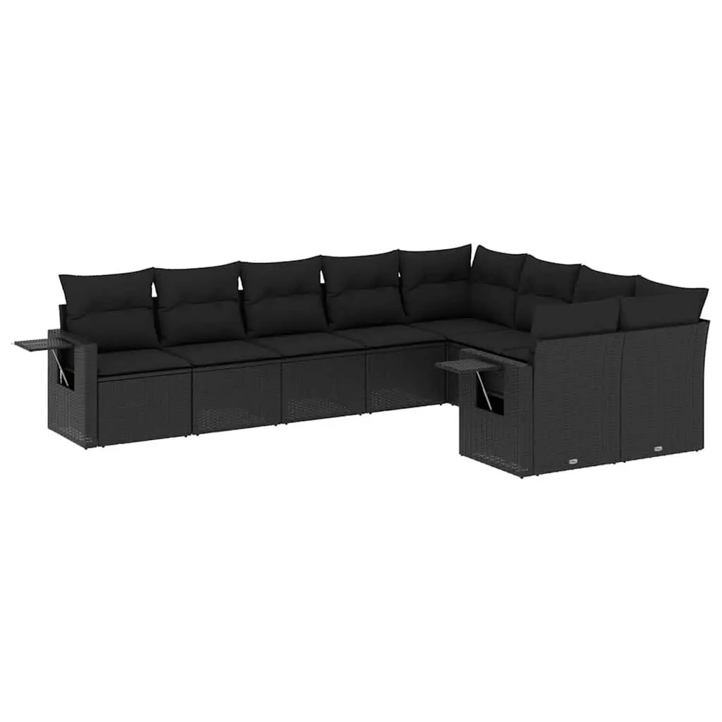 9 Piece Modular Outdoor Garden Sofa Set Black PE Poly Rattan with Padded Cushions