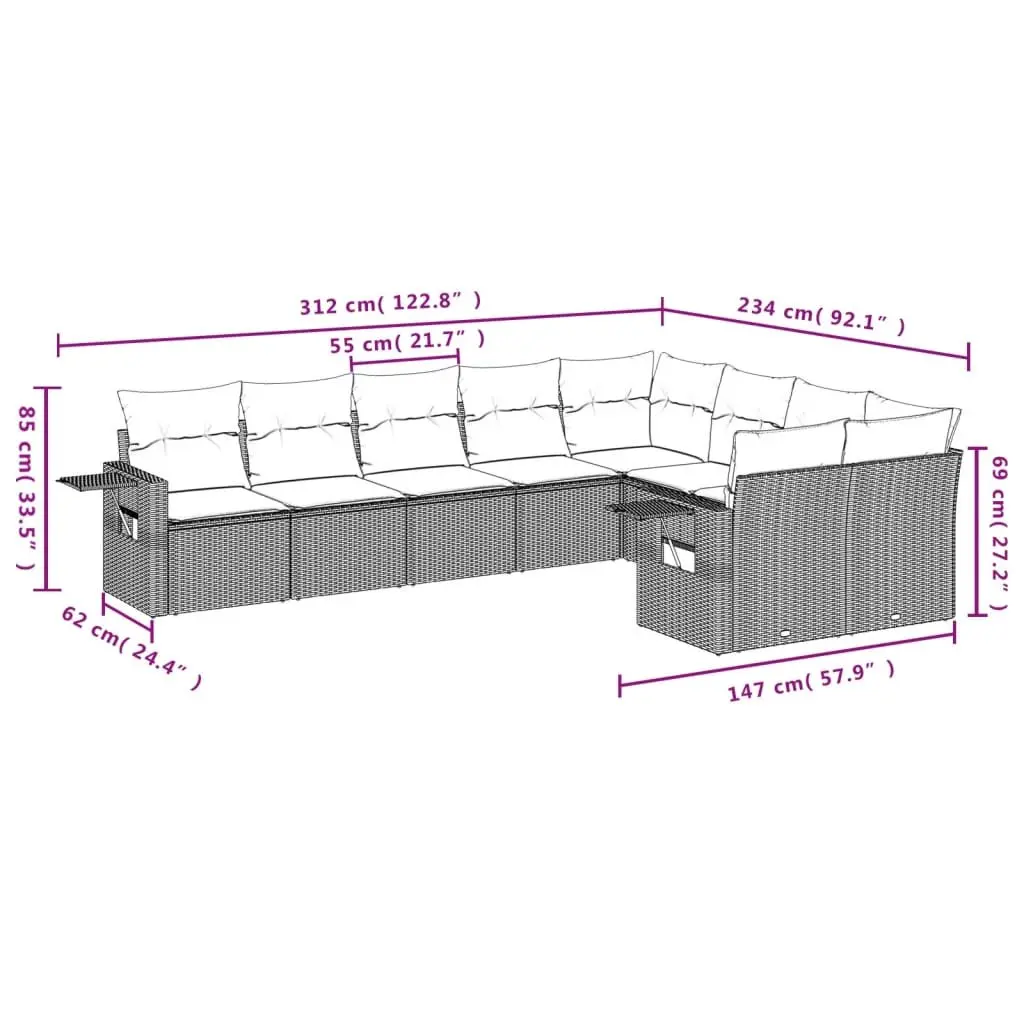 Garden Sofa Set PE Rattan 9 Piece Outdoor Furniture Modular Black